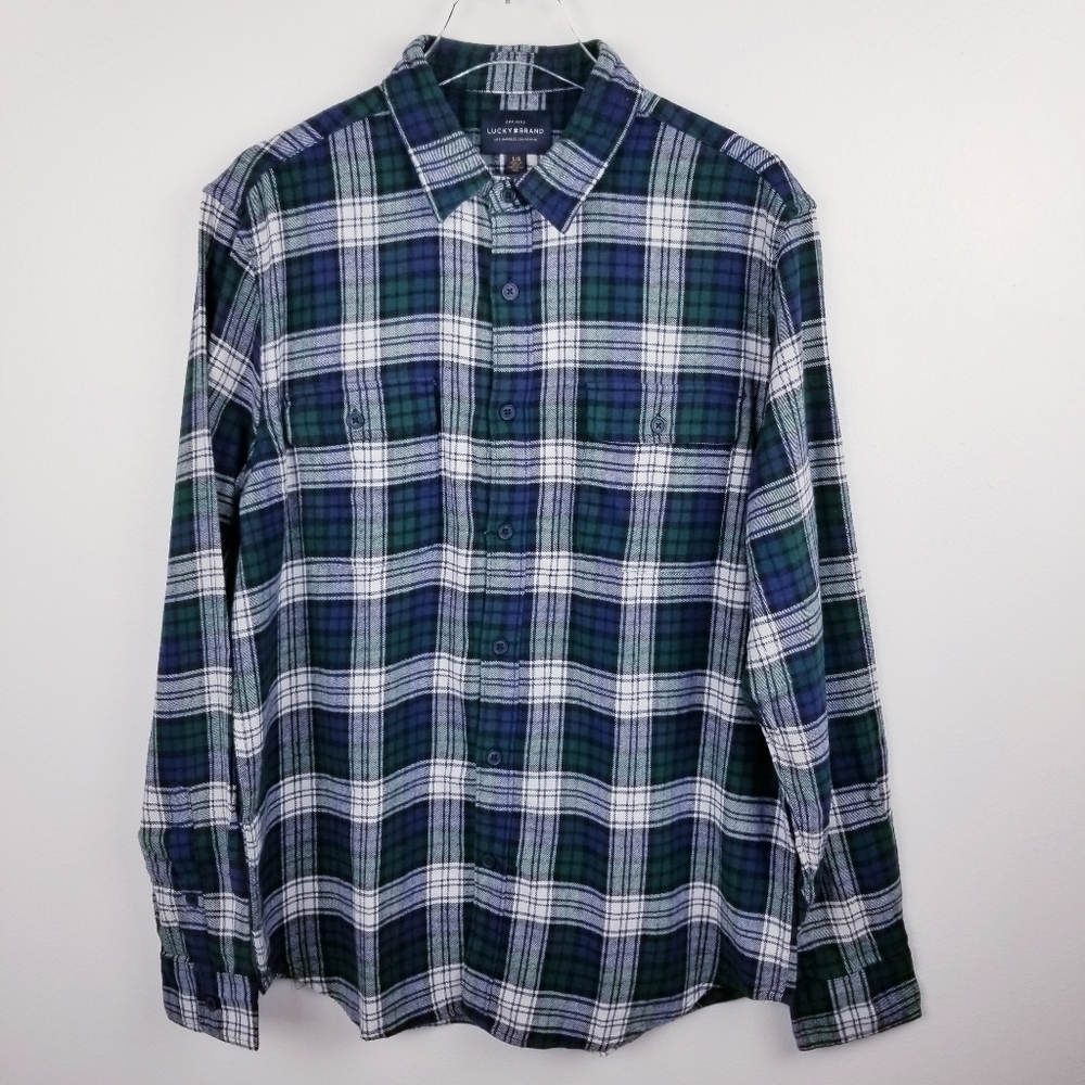 Lucky Brand 7MP4849 Navy & Green Plaid Flannel Shirt NWT